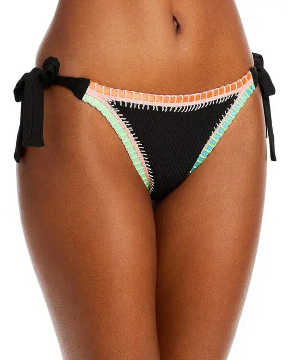 Platinum Inspired Women Black Crochet Trim Side Tie Swim Bikini Bottom Size M